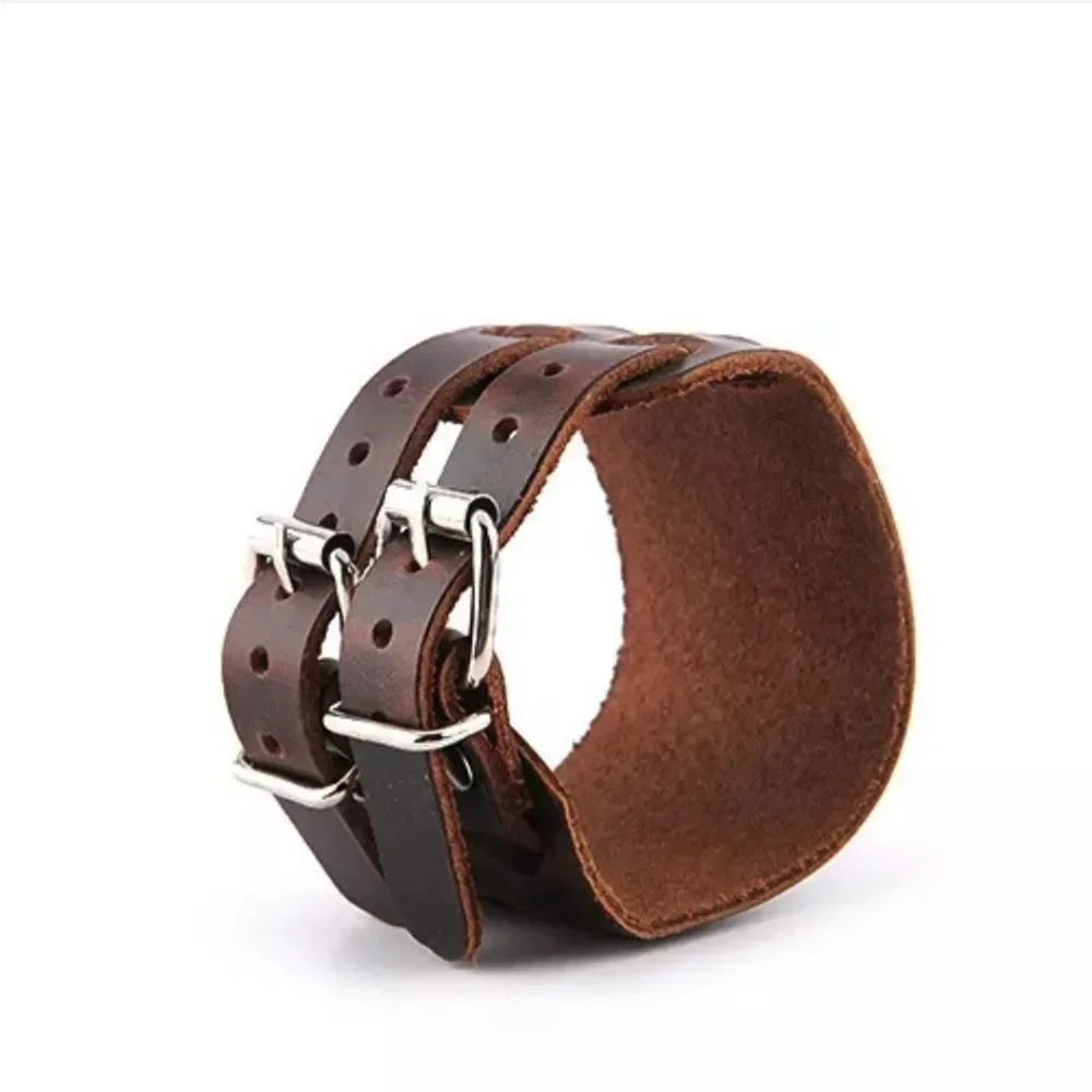 Men's Wide PU Leather Belt Strap Buckle Adjustable Cuff Wristband Bracelet